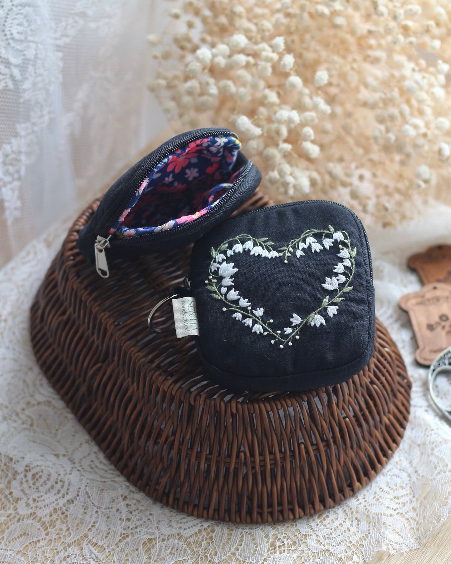 Lily of the Valley Heart pouch