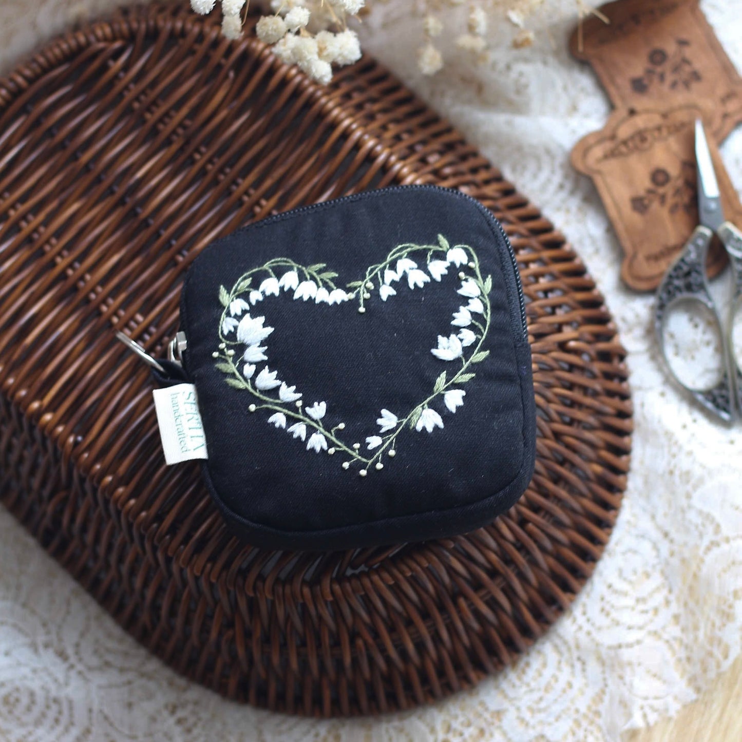 Lily of the Valley Heart pouch